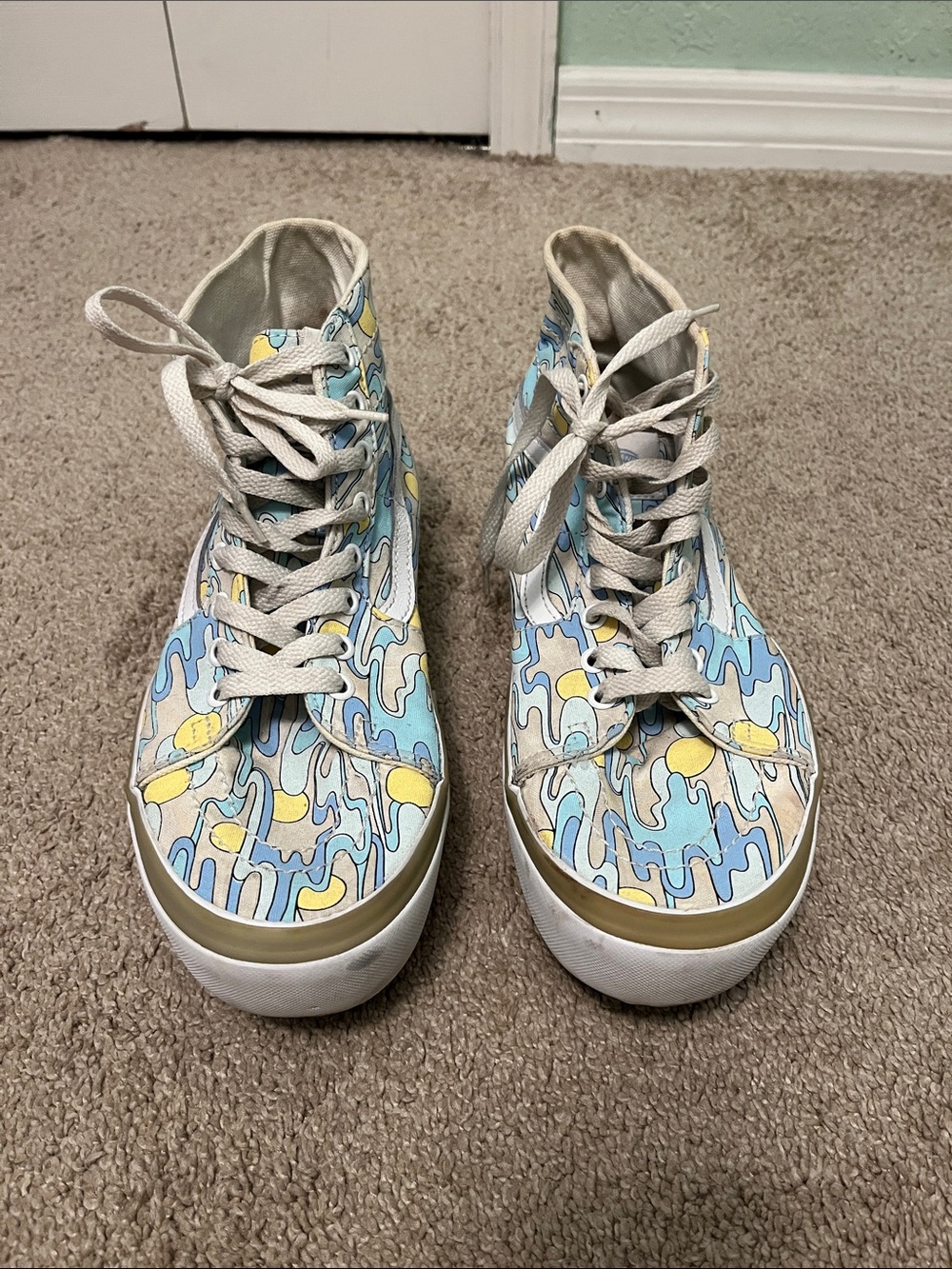 Vans High-Top Sneakers in Light Blue, Yellow, Beige women’s 9.5